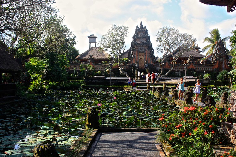 Lily garden in front of an Ubud temple