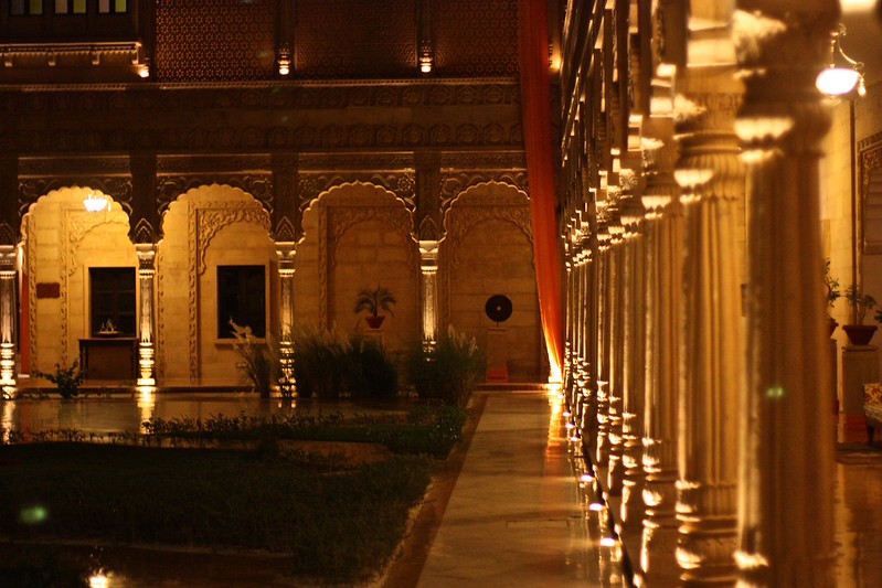 Suryagarh's courtyard lit up at night Suryagarh's courtyard lit up at night