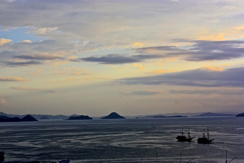 sunset and water currents paint the Labuan Bajo harbor
