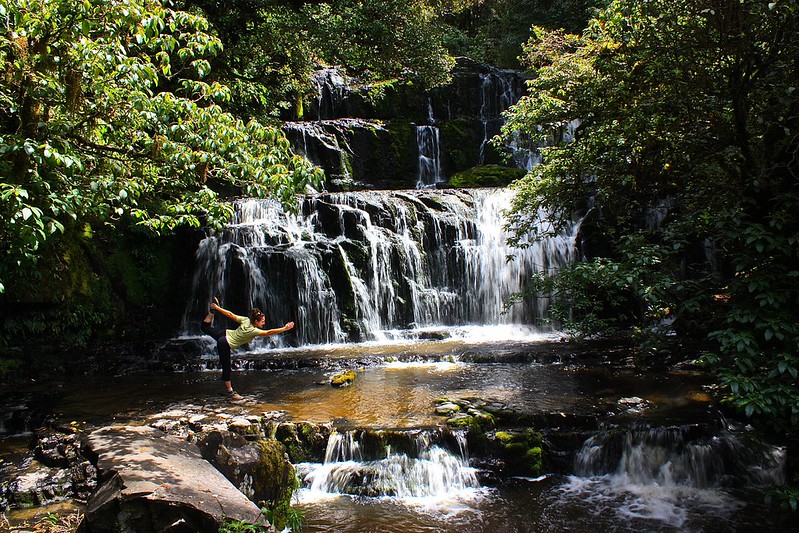 Lina doing yoga at Purakaunui Falls Lina doing yoga at Purakaunui Falls