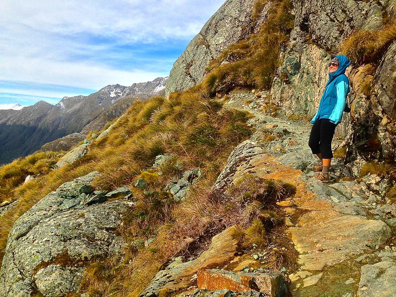 Lina enjoying the view of Lake Harris on the Routeburn Track Lina enjoying the view of Lake Harris on the Routeburn Track