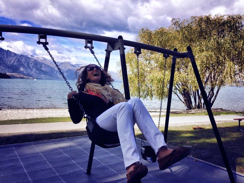 Lina enjoying the swing on the lake in Queenstown Lina enjoying the swing on the lake in Queenstown