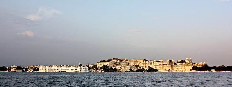 Wide view of two Udaipur palaces Wide view of two Udaipur palaces