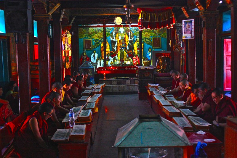 monks at work in Patan's Golden Temple monks at work in Patan's Golden Temple