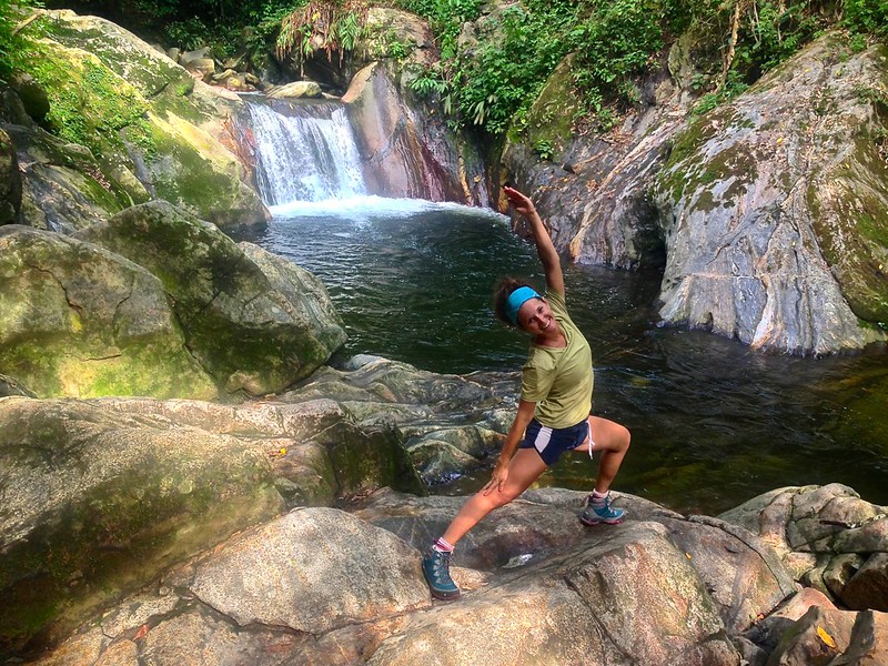 Lina doing yoga in front of one of the Pozo Azul pools Lina doing yoga in front of one of the Pozo Azul pools