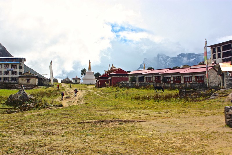 looking back at the Tengboche monastery from our lunch spot