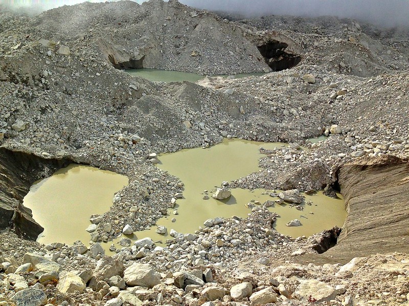slippery terrain on the Khumbu Glacier slippery terrain on the Khumbu Glacier