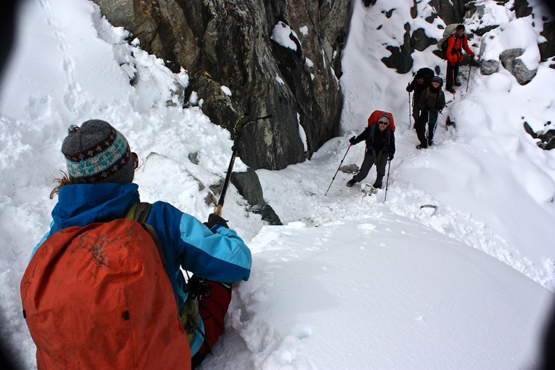 Tip: to make it down a snowy mountain, use your buttocks. Improvement on comfort if you're wearing Gortex pants