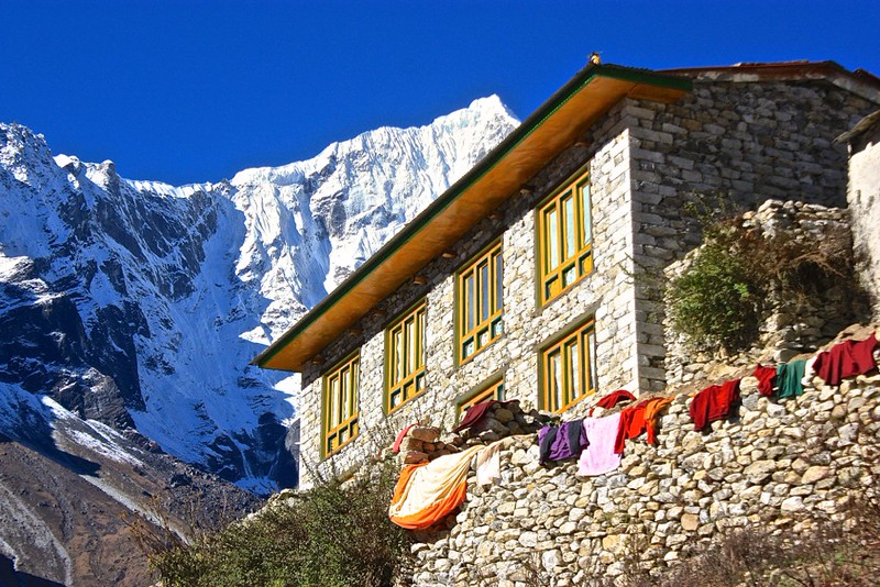 clothes dry on the walls of the Thame Gompa Monastery clothes dry on the walls of the Thame Gompa Monastery