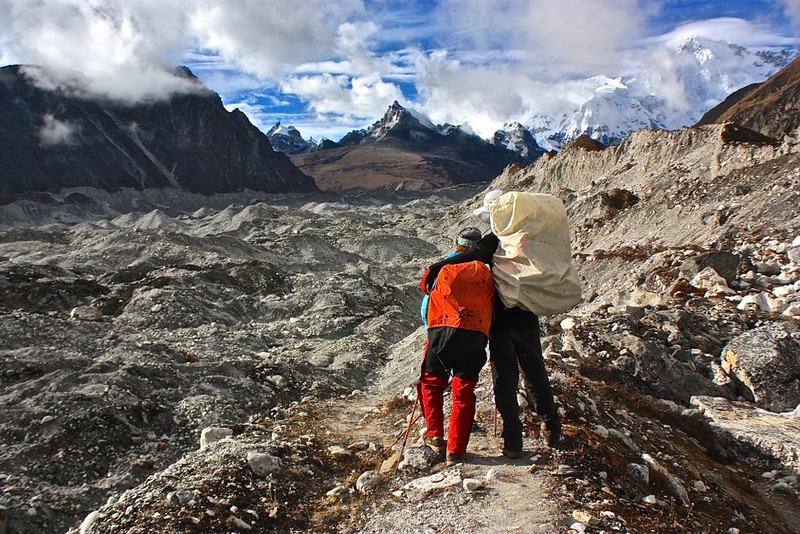 Lina and Kedem crossing the Ngozumba Glacier