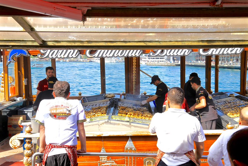 This is a boat, serving fish! This is a boat, serving fish!