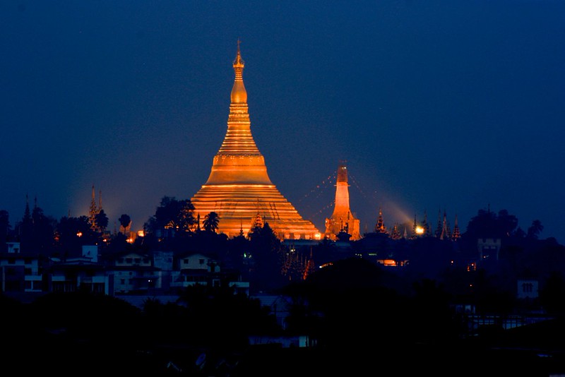 Shwedagon Pagoda glows at night in Yangon, Myanmar Shwedagon Pagoda glows at night in Yangon, Myanmar