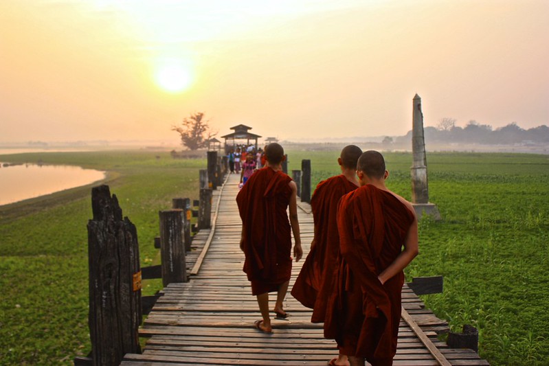 more monks on the world's longest teak bridge more monks on the world's longest teak bridge