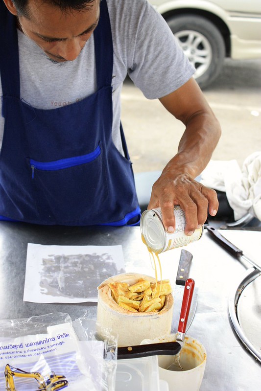 with condensed milk. a favorite local topping with condensed milk. a favorite local topping