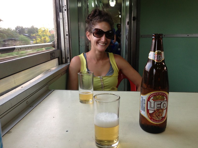 enjoying a beer in the bar car with our 3rd class "standing room only" tickets enjoying a beer in the bar car with our 3rd class "standing room only" tickets