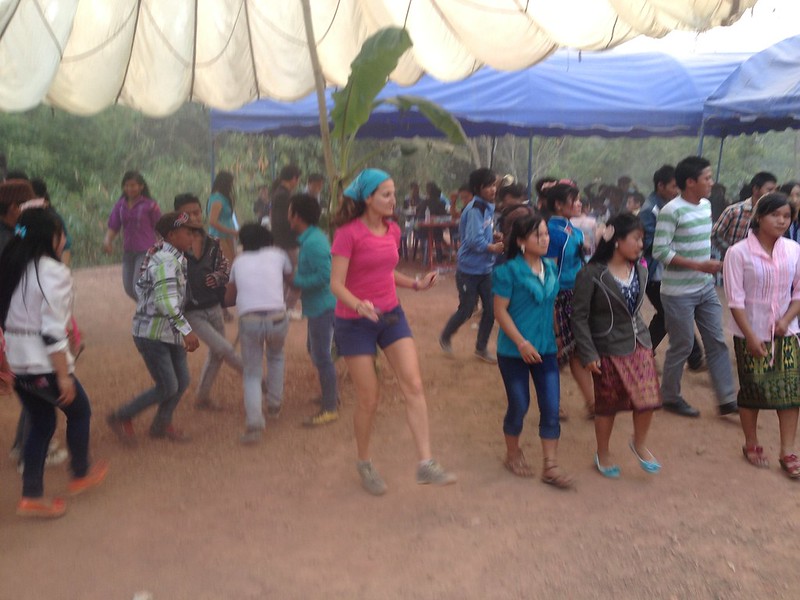 Lina doing the local version of the electric slide at an Akha tribe wedding outside of Muang Sing