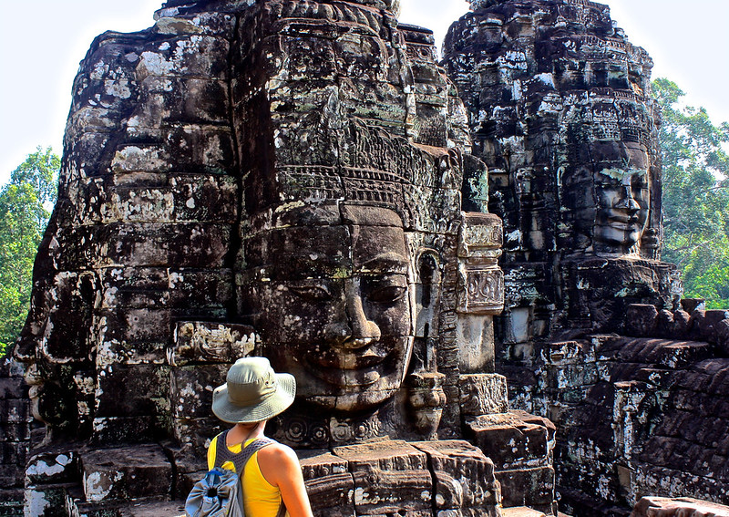facing the Bayon in Angkor Thom facing the Bayon in Angkor Thom