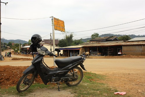 our motorbike glamour shot outside of Sabaidee Odisha restaurant