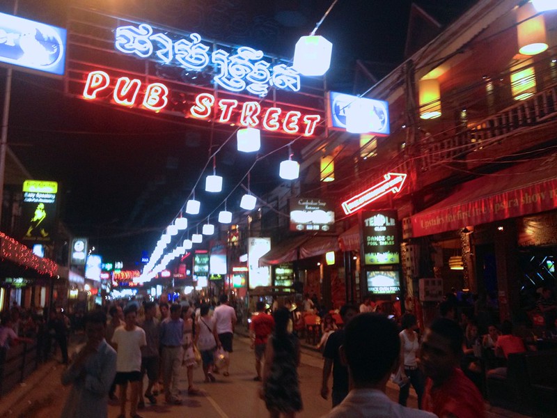 pub street in Siem Reap, a hopping place with 50 cent draft beers all over, all day pub street in Siem Reap, a hopping place with 50 cent draft beers all over, all day