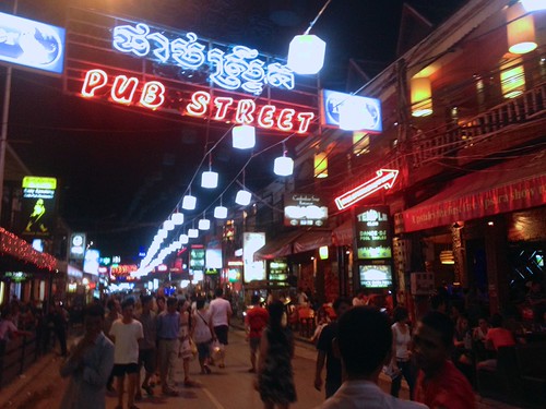 pub street in Siem Reap, a hopping place with 50 cent draft beers all over, all day