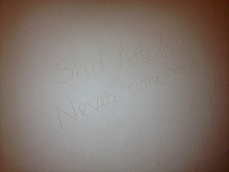 after our hotel room on the 3rd floor flooded, we noticed this on the wall… I wish we saw it when we checked out the room after our hotel room on the 3rd floor flooded, we noticed this on the wall… I wish we saw it when we checked out the room