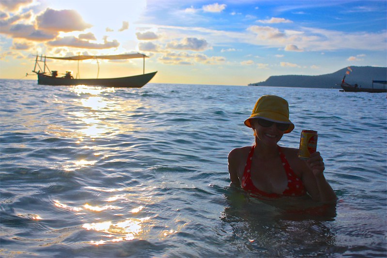 Enjoying a beer at sunset on Long Beach on Koh Rong Enjoying a beer at sunset on Long Beach on Koh Rong