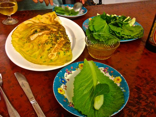 delicious bahn xeo, a crepe filled with veggies and seafood