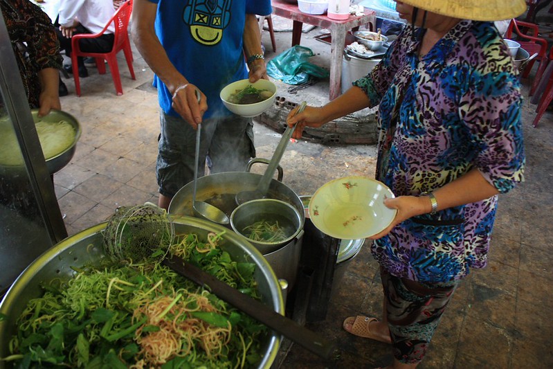 dishing out soup at the Lunch Lady