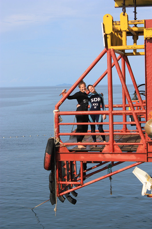 Lina and Dina, ready to jump off SeaVenture's oil rig