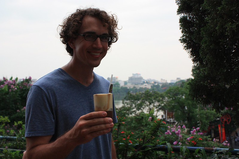 Enjoying ca phe trung at Ca Phe Co, a delicious egg and espresso concoction Enjoying ca phe trung at Ca Phe Co, a delicious egg and espresso concoction