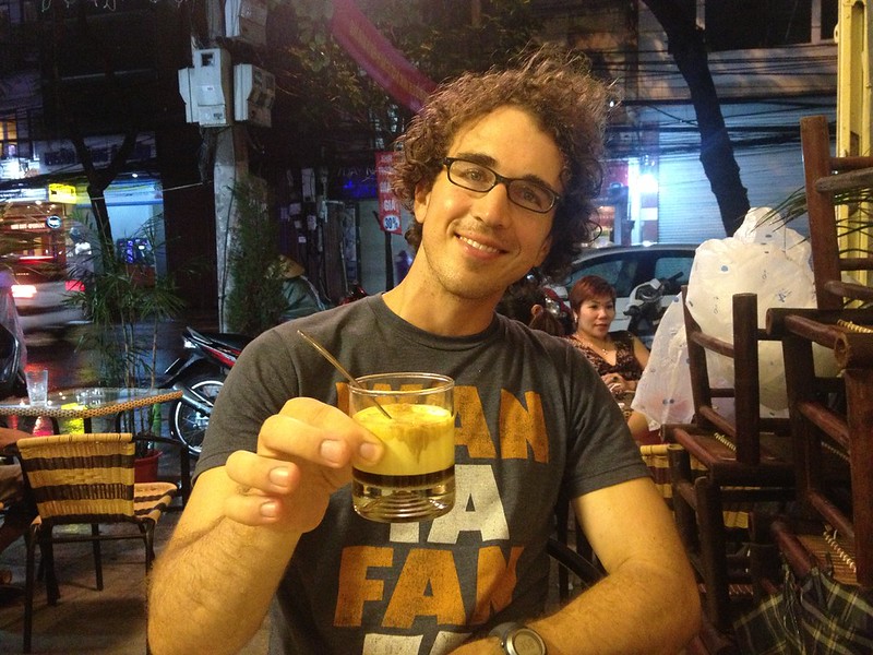 Ca phe trung. I don't drink coffee, but I drink raw egg drinks