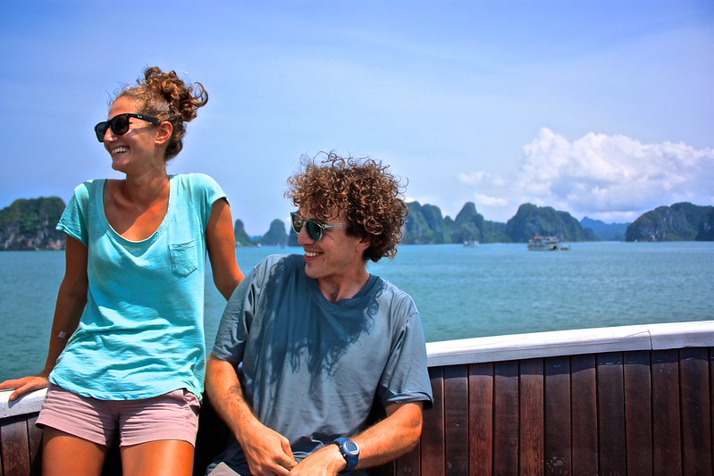Enjoying the deck of our boat on a cruise around Ha Long Bay, Vietnam Enjoying the deck of our boat on a cruise around Ha Long Bay, Vietnam