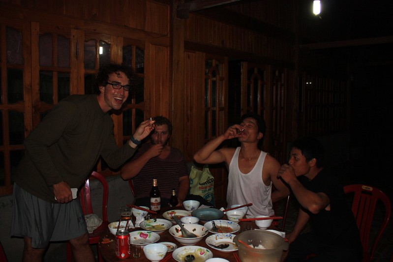 enjoying rice wine with our gracious hosts on the second night