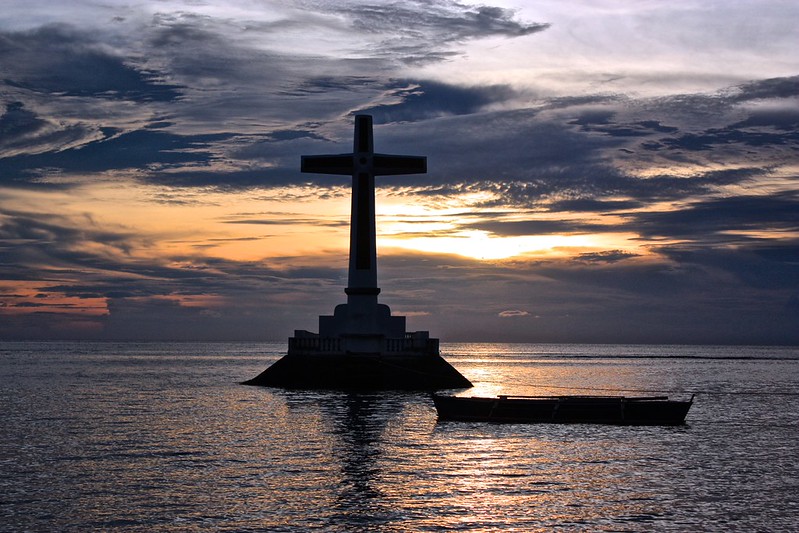 large cross at sundown