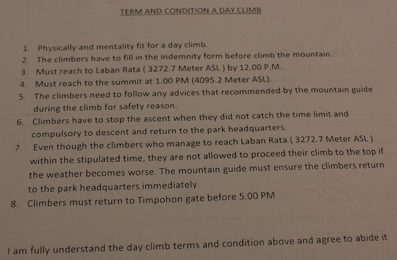 What you sign when you climb Mt. Kinabalu in one day What you sign when you climb Mt. Kinabalu in one day